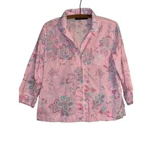 Lauren Ralph Lauren Womens M Pink Paisley Pajama Top Button Up Loungewear Cozy